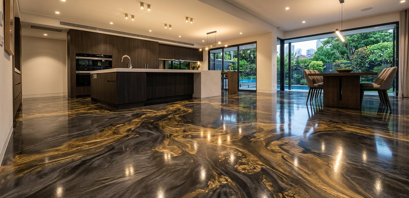 Metallic feature floor