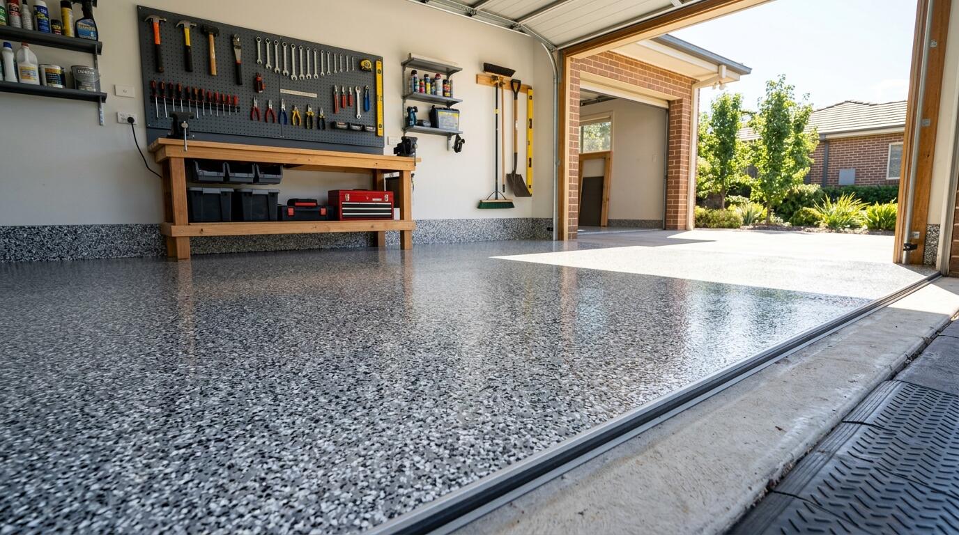 Flake epoxy garage floor in a Wollongong home